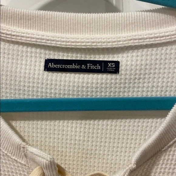 A&F Cream Boxy Lace Up Waffle Thermal Top EUC - Picture 5 of 11